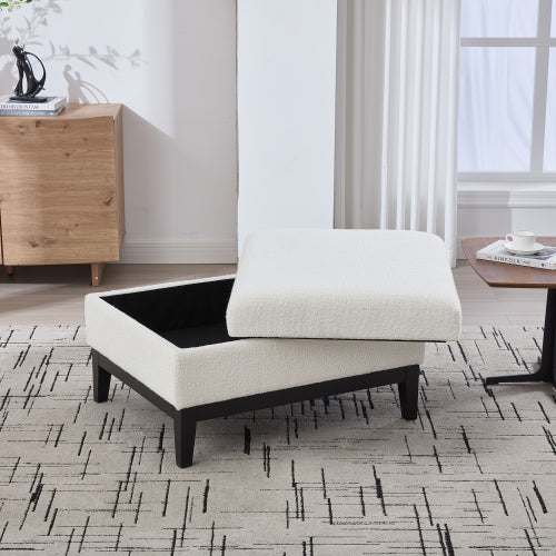 33.86 inch Boucle Storage Ottoman Coffee Table with Wood Legs