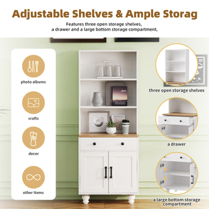 Farmhouse Pantry Cabinet with Drawer & Adjustable Shelves White