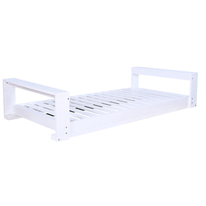 Twin Size Porch Swing Bed Seating Group, Patio Acacia Wood Swing Frame with Hemp Ropes for Garden, Backyard, White