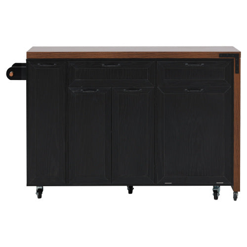 102 Inch Kitchen Island with Extendable Dining Table & Trash Storage Black