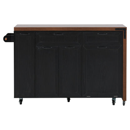 102 Inch Kitchen Island with Extendable Dining Table & Trash Storage Black