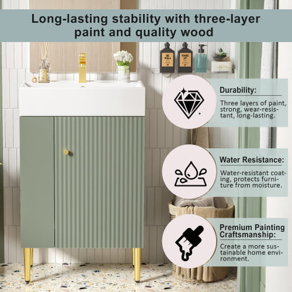 21.6" Green Bathroom vanity, Combo Cabinet, Bathroom Storage Cabinet, Single Ceramic Sink, Left side storage