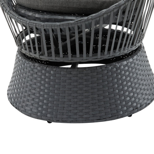26.7" Modern Gray Swivel Wicker Lounge Chair with Rattan and Iron Frame, Featuring a Stylish Round Design, Perfect for Living Room