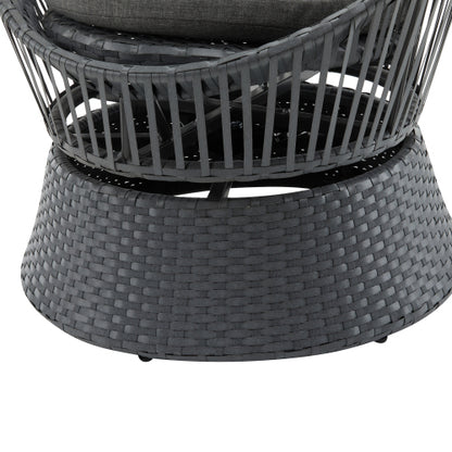 26.7" Modern Gray Swivel Wicker Lounge Chair with Rattan and Iron Frame, Featuring a Stylish Round Design, Perfect for Living Room, Patio, or Balcony Relaxation