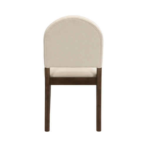 Armless Upholstered Rubberwood Dining Chairs, Set of 2, Beige/Walnut