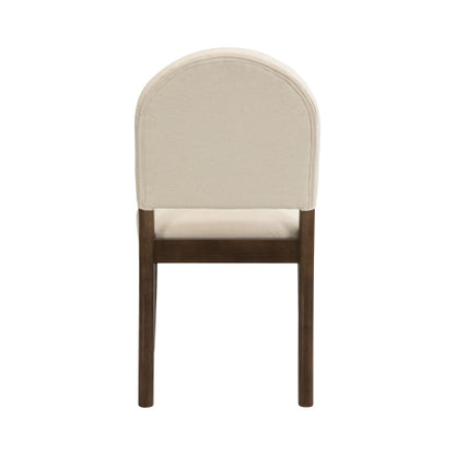 Armless Upholstered Rubberwood Dining Chairs, Set of 2, Beige/Walnut