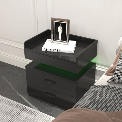 LED Nightstand with Remote Control Light, 2 Sliding Drawers Multi-Functional Side Table