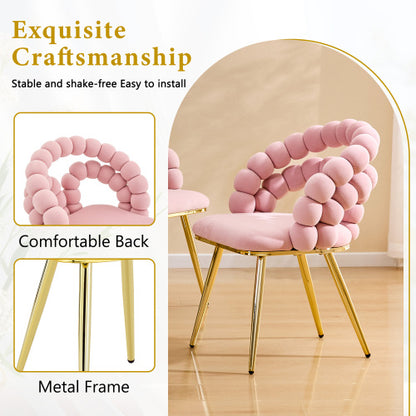 2 Piece Contemporary Velvet Dining Chairs, Bubble Back Accent Chairs with Gold Tapered Metal Legs