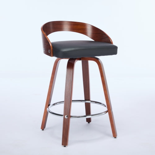 Bar Stools Set of 2, Swivel Bar Height Stools with Low Back, Wood Bar Chairs with Soft Cushion Seat, 25-Inch Seat Height (Black, 25inch Counter Height)