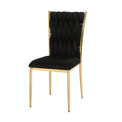 Velvet Upholstered Dining Chairs with Metal Legs, Set of 2, Black