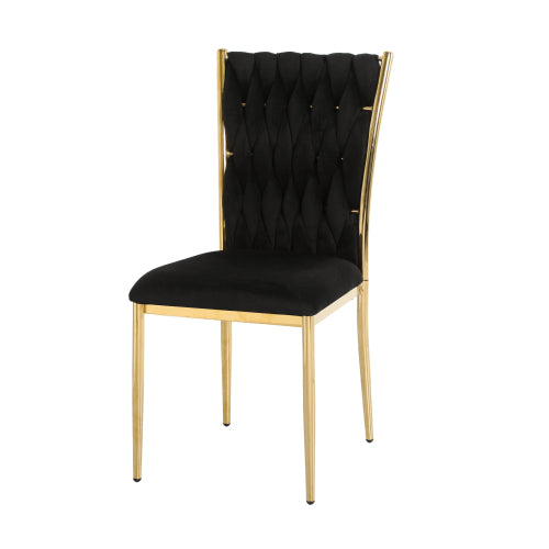 Velvet Upholstered Dining Chairs with Metal Legs, Set of 2, Black