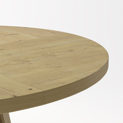 Round Dining Table with Storage Base, Natural Finish