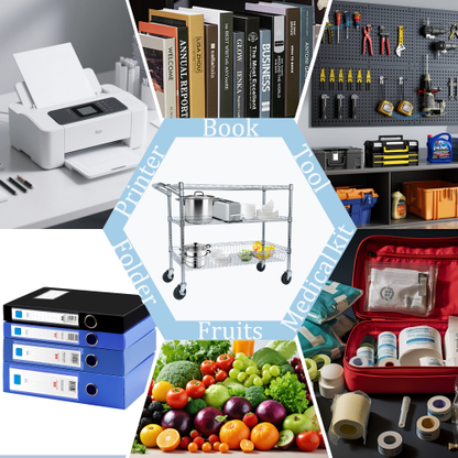 Heavy Duty Rolling Utility Cart,3 Tier Rolling Carts with Wheels,with Handle Bar  Shelf Liners,Storage Cart for Kitchen,Restaurant,Plant Display,Chrome