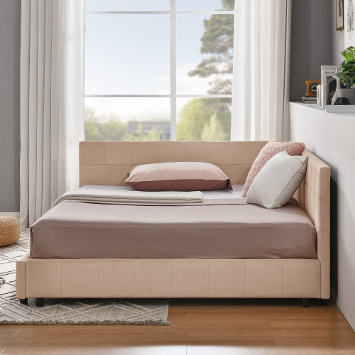 Full Size Upholstered Tufted  Bed Frame, Sofa Bed Frame with Comfortable Backrest and Armrests, Full Size Bed for Bedroom, Living Room,Velvet, PINK(80.5inch *59inch *30.5inch )