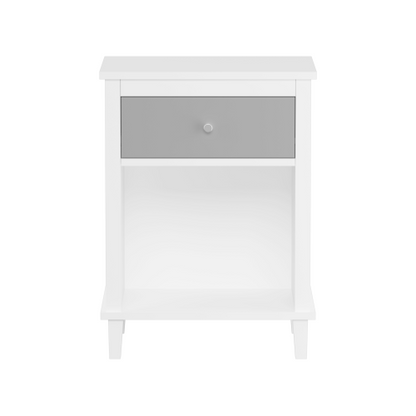 26.77''H Wooden Nightstand with One Drawer One Shelf for Kids, Adults,Gray+Silver handle