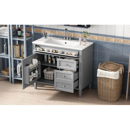 36'' Bathroom Vanity with Top Sink, Modern Bathroom Storage Cabinet with 2 Drawers and a Tip-out Drawer, Single Sink Bathroom Vanity