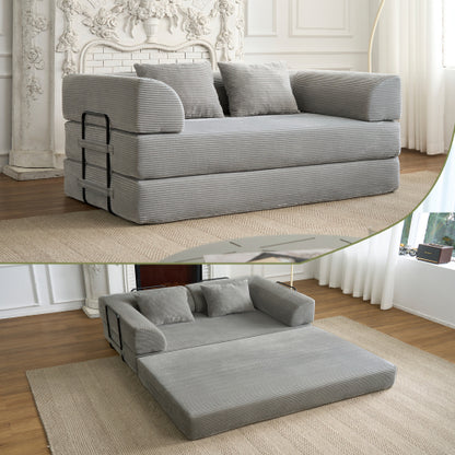 Light-Gray 5-in-1 Convertible Corduroy Sleeper Floor Sofa-Bed Reinforced-Metal-Frame 800LB Capacity No-Assembly