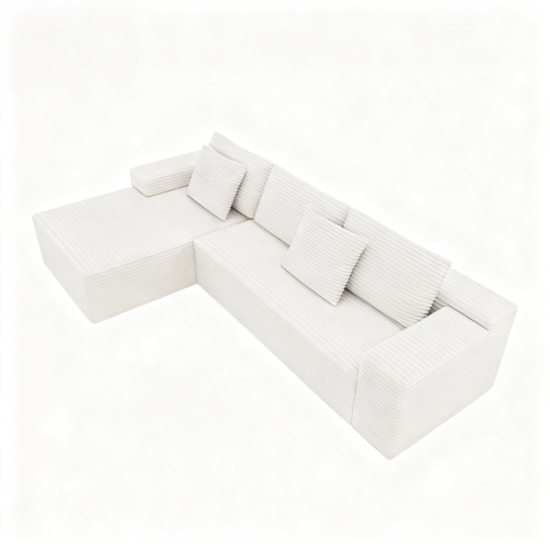 104.3*68.9 inch  White 2-PC Modular Compressed Corduroy Sectional Sofa, No Assembly