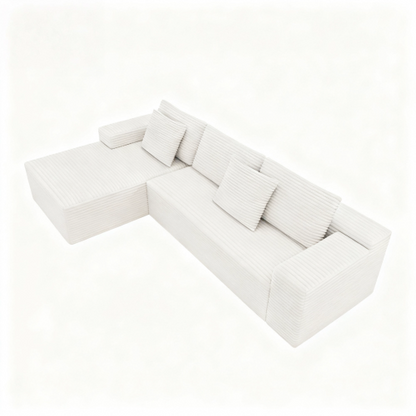 104.3*68.9 inch  White 2-PC Modular Compressed Corduroy Sectional Sofa, No Assembly