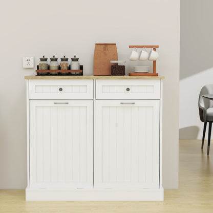 White E1 MDF Two-Drawer Hidden Tilt-out Trash Storage Cabinet
