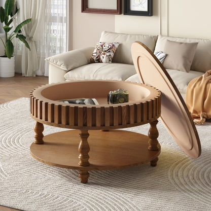 31.5inch  Flip-Top Farmhouse Coffee Table, Rustic Brown