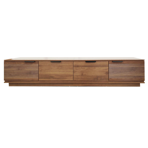 78.7 inch Walnut Mixed Slat Flat Panel Legless TV Stand Full Closed Media Console Fits Up To 85 inch TV
