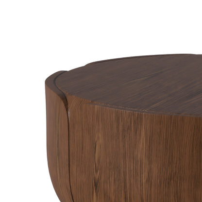 35.63" Round Outdoor Indoor Coffee Table, Modern Wood Grain Drum Center Table, Sturdy MGO (Magnesium Oxide) Waterproof, No-Assembly Table for Patio, Garden, Backyard, Living Room (Brown)