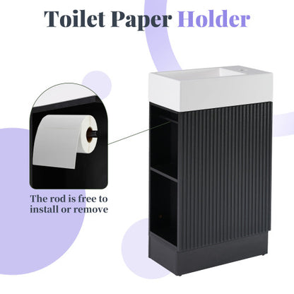 18.6" Bathroom Vanity with Sink, Bathroom Vanity Cabinet with Two-tier Shelf, Left or Right Orientation, Black (WF308491 New Color)