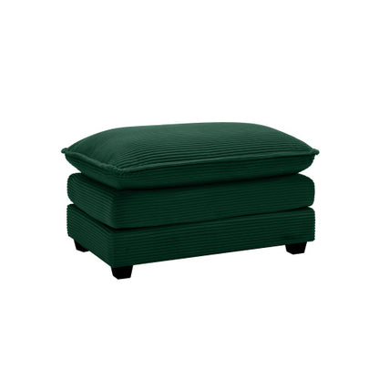 Green Corduroy Ottoman Footstool, Matching Accessory for 2/3/4 Seater Sofas, Retro Upholstered Footrest