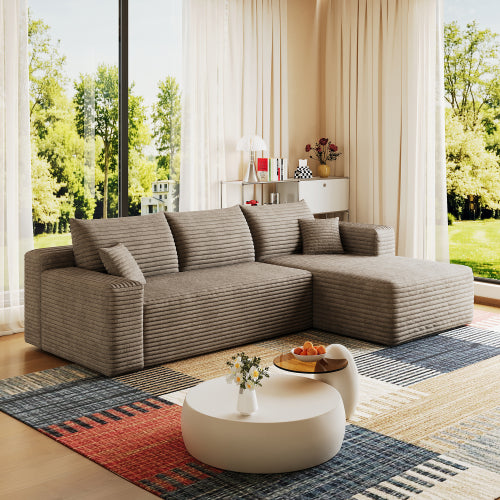 95 inch  Camel Plush Corduroy U-Shape Cloud Modular Sectional Sofa, No Assembly