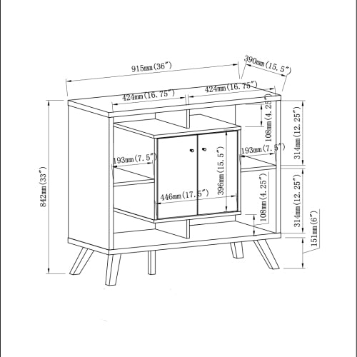 Sideboard Bookcase Cabinet with 4 Open Shelves and 2 Doors