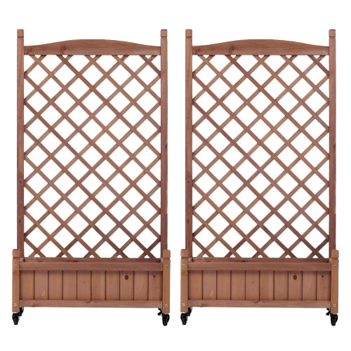Raised Garden Bed with Trellis 2 Pack, Outdoor Wooden Planter Box Plant Stand with Climbing Racks