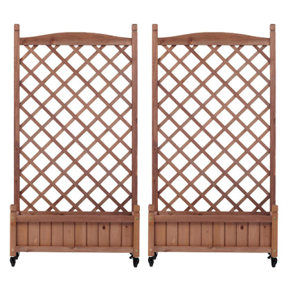 Raised Garden Bed with Trellis 2 Pack, Outdoor Wooden Planter Box Plant Stand with Climbing Racks
