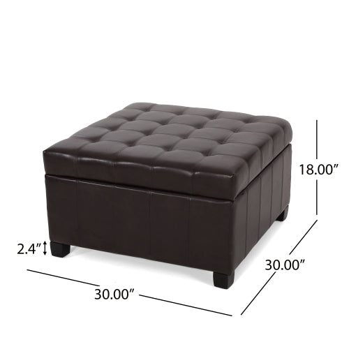 Dark Brown PU Leather Tufted Storage Ottoman with Waffle Stitch