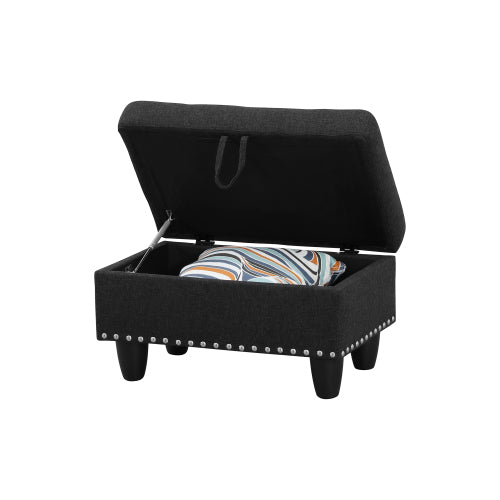 Rectangular Faux Leather Storage Ottoman Bench, Tufted Nailhead Trim Footrest with Hidden Storage Space