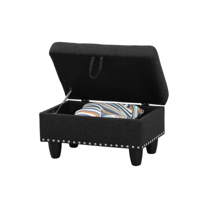 Rectangular Faux Leather Storage Ottoman Bench, Tufted Nailhead Trim Footrest with Hidden Storage Space