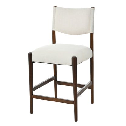 Set of 2 Walnut Beige 26.4inch  Counter Height Rubber Wood Bar Stools, Linen Upholstered Kitchen Island Chairs
