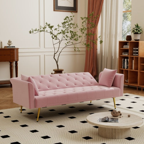 72 inch  Pink Velvet American-Retro Convertible Foldable Sleeper Sofa Bed