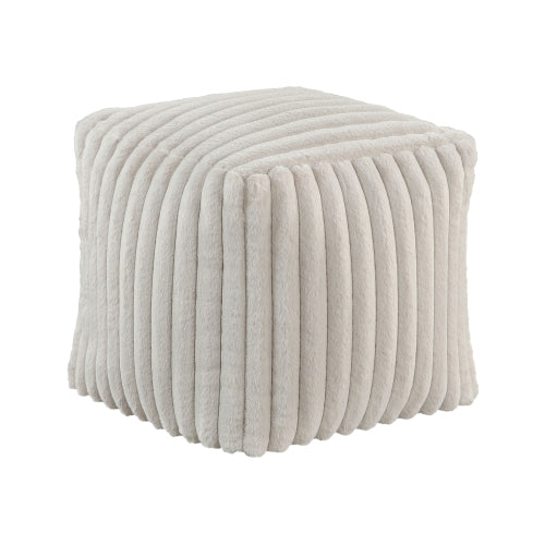 16 inch Off-White Corduroy Square Pouf Ottoman, Non-Slip Floor Seat, Bead Filled 300 LBS Capacity