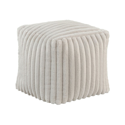 16 inch Off-White Corduroy Square Pouf Ottoman, Non-Slip Floor Seat, Bead Filled 300 LBS Capacity
