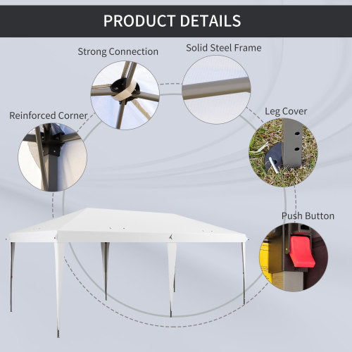 Outsunny 10' x 19.2' Pop Up Canopy Tent, Heavy Duty Tent for Parties, Outdoor Instant Gazebo Sun Shade Shelter with Carry Bag for Catering, Events, Wedding, Backyard BBQ, White
