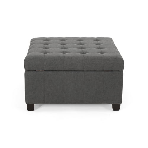 Dark Gray Fabric Tufted Storage Ottoman with Birch Wood Legs