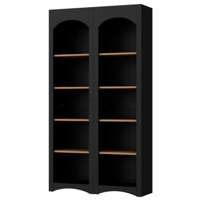 Farmhouse 5-Tier Bookcase Set of 2 with Adjustable Shelves, Black