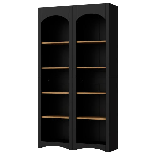 Farmhouse 5-Tier Bookcase Set of 2 with Adjustable Shelves, Black