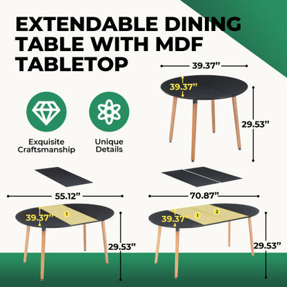Extendable Multi-Purpose Table, Black MDF Top & Metal Wood Leg Dining Office Coffee Table 100-180cm