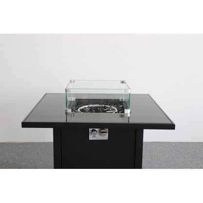 30" Black Powder-Coated Metal Fire Pit with Smoked Glass Top