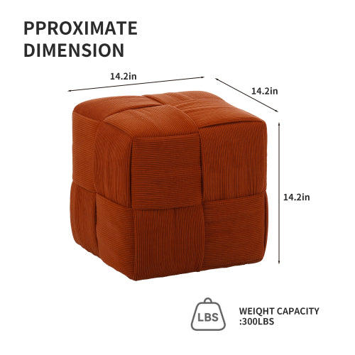 Brown Corduroy Ottoman Footstool with Square Woven Design