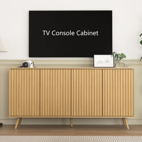 Sideboard Buffet Cabinet with Storage, Long Sideboard Storage Cabinet with 4 Doors, Wood Credenza Console Coffee Bar Cabinets with Adjustable Shelves for Living Room Kitchen Dining Room Natural