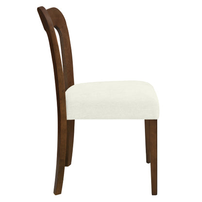 Set of 2 Walnut Rubberwood Open Back Dining Chairs, Minimalist Beige Upholstered Armless Side Chairs
