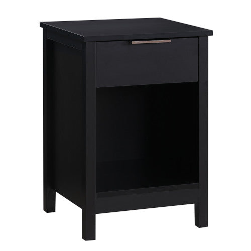 Retro Black 3-Tier Nightstand, Handle-Free Drawer & Open Shelves Bedside Table